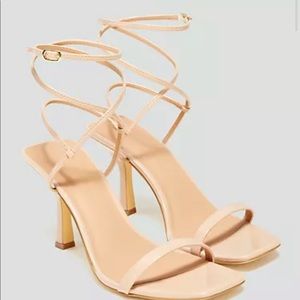Lulu Strappy Open Toe Heels In Nude